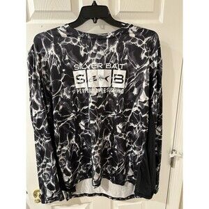 SILVER BAIT 2XLT OUTDOORS LONG SLEEVE FISHING SHIRT BLACK / WHITE WATER DESIGN